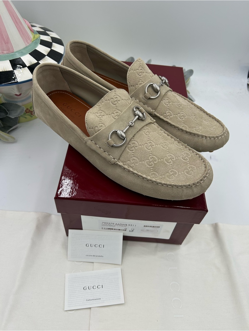 Men's Gucci GG embossed suede Driver loafers size 12 fits 13 US made in Italy - Picture 8 of 10